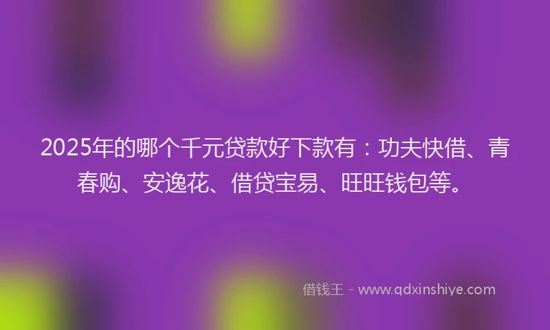 2025年的哪个千元贷款好下款有：功夫快借、青春购、安逸花、借贷宝易、旺旺钱包等。