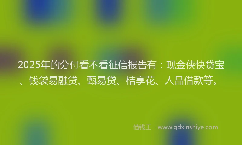 2025年的分付看不看征信报告有：现金侠快贷宝、钱袋易融贷、甄易贷、桔享花、人品借款等。