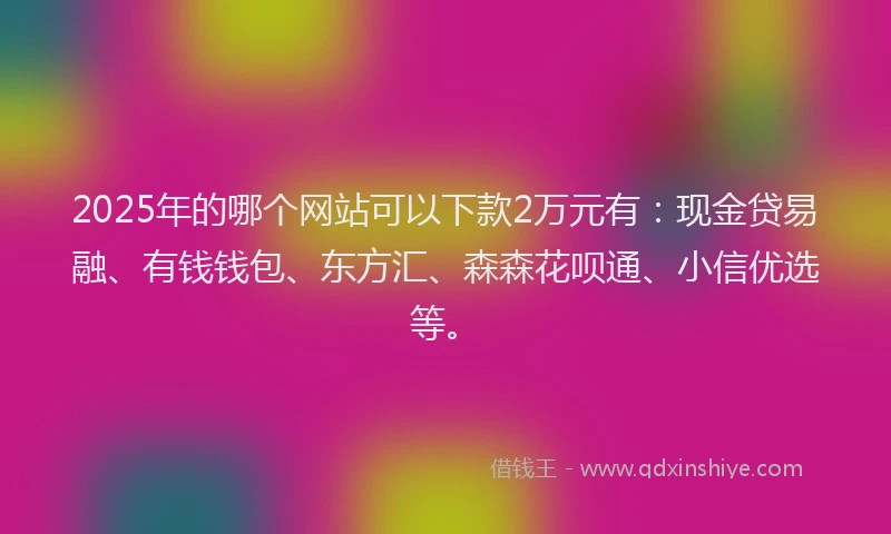2025年的哪个网站可以下款2万元有：现金贷易融、有钱钱包、东方汇、森森花呗通、小信优选等。