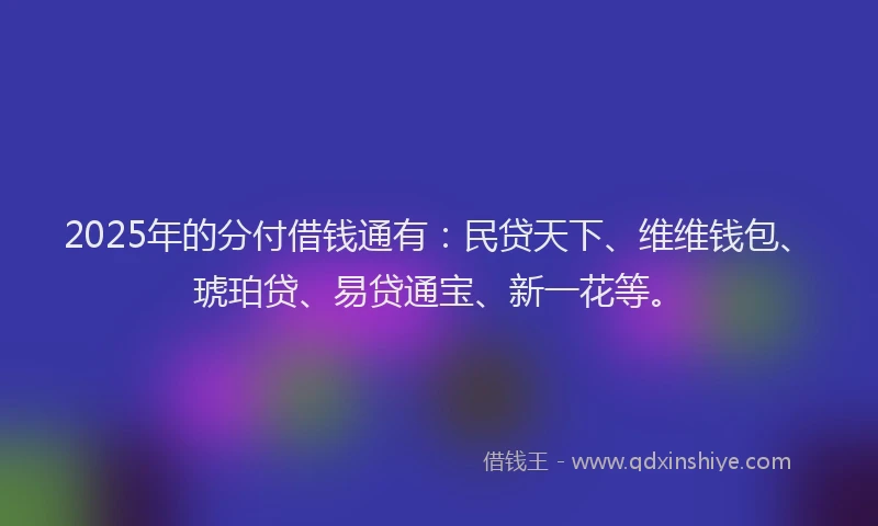 2025年的分付借钱通有：民贷天下、维维钱包、琥珀贷、易贷通宝、新一花等。