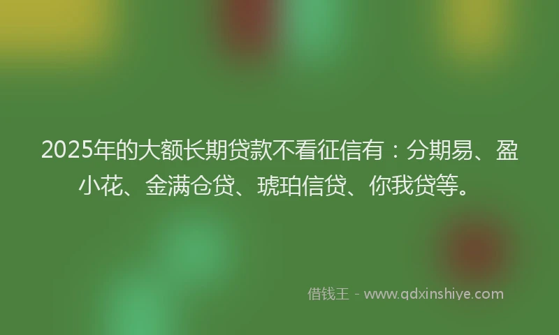 2025年的大额长期贷款不看征信有：分期易、盈小花、金满仓贷、琥珀信贷、你我贷等。