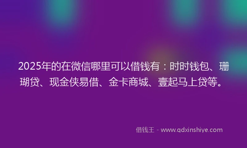2025年的在微信哪里可以借钱有：时时钱包、珊瑚贷、现金侠易借、金卡商城、壹起马上贷等。
