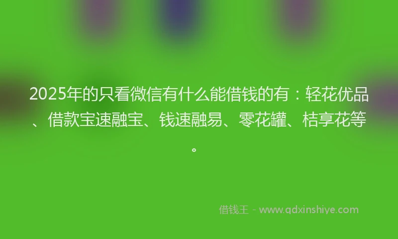 2025年的只看微信有什么能借钱的有：轻花优品、借款宝速融宝、钱速融易、零花罐、桔享花等。
