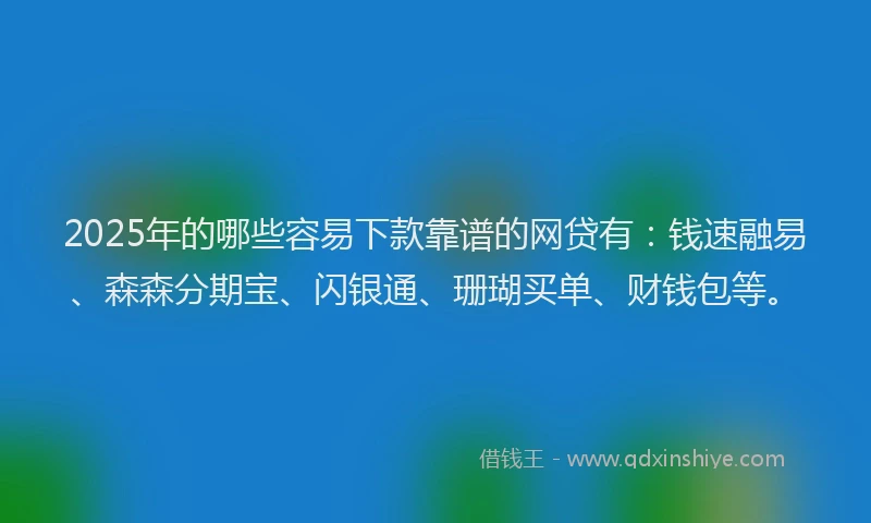 2025年的哪些容易下款靠谱的网贷有：钱速融易、森森分期宝、闪银通、珊瑚买单、财钱包等。