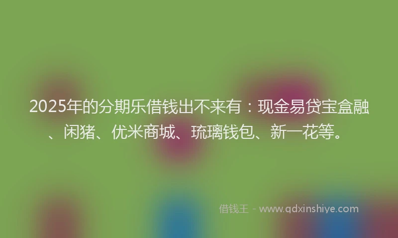 2025年的分期乐借钱出不来有：现金易贷宝盒融、闲猪、优米商城、琉璃钱包、新一花等。