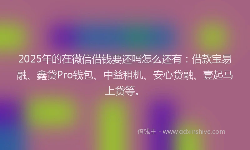 2025年的在微信借钱要还吗怎么还有：借款宝易融、鑫贷Pro钱包、中益租机、安心贷融、壹起马上贷等。