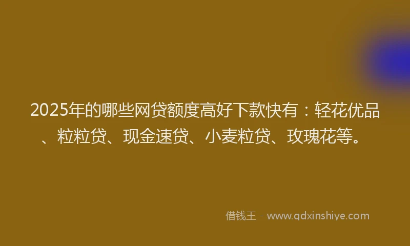 2025年的哪些网贷额度高好下款快有：轻花优品、粒粒贷、现金速贷、小麦粒贷、玫瑰花等。