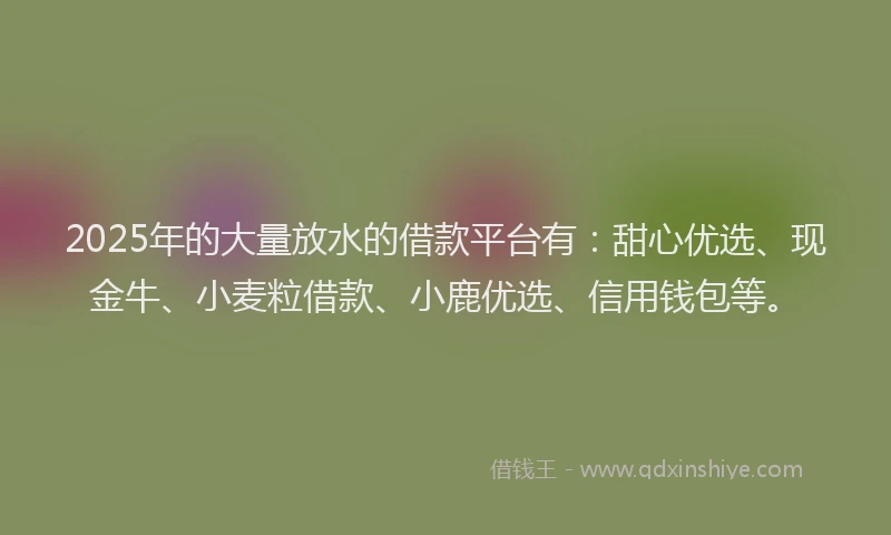 2025年的大量放水的借款平台有：甜心优选、现金牛、小麦粒借款、小鹿优选、信用钱包等。