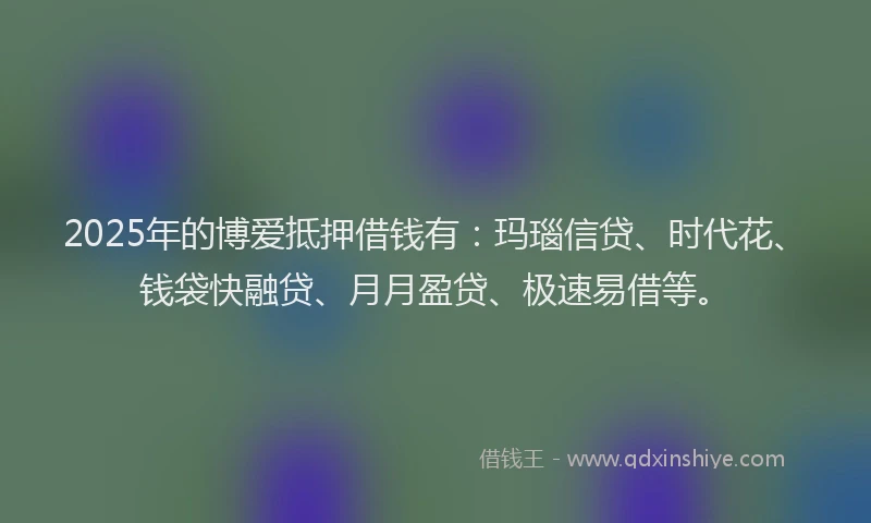 2025年的博爱抵押借钱有：玛瑙信贷、时代花、钱袋快融贷、月月盈贷、极速易借等。