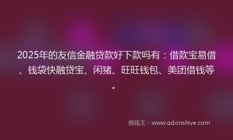 2025年的友信金融贷款好下款吗有：借款宝易借、钱袋快融贷宝、闲猪、旺旺钱包、美团借钱等。