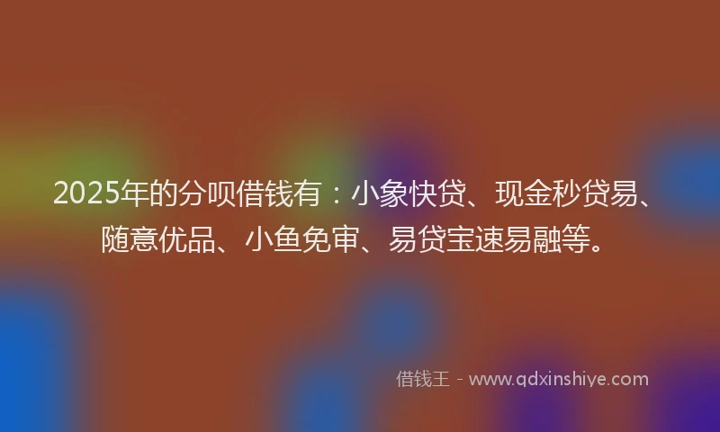 2025年的分呗借钱有：小象快贷、现金秒贷易、随意优品、小鱼免审、易贷宝速易融等。
