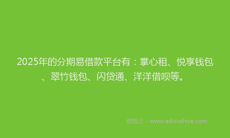 2025年的分期易借款平台有：掌心租、悦享钱包、翠竹钱包、闪贷通、洋洋借呗等。