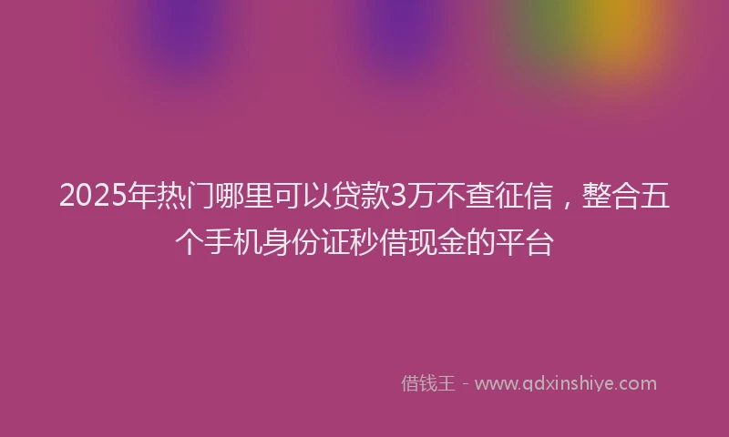 2025年热门哪里可以贷款3万不查征信，整合五个手机身份证秒借现金的平台