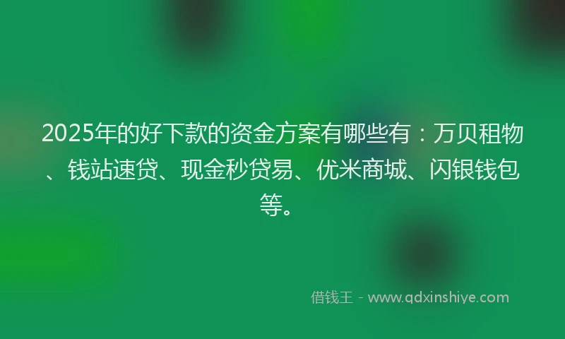 2025年的好下款的资金方案有哪些有：万贝租物、钱站速贷、现金秒贷易、优米商城、闪银钱包等。