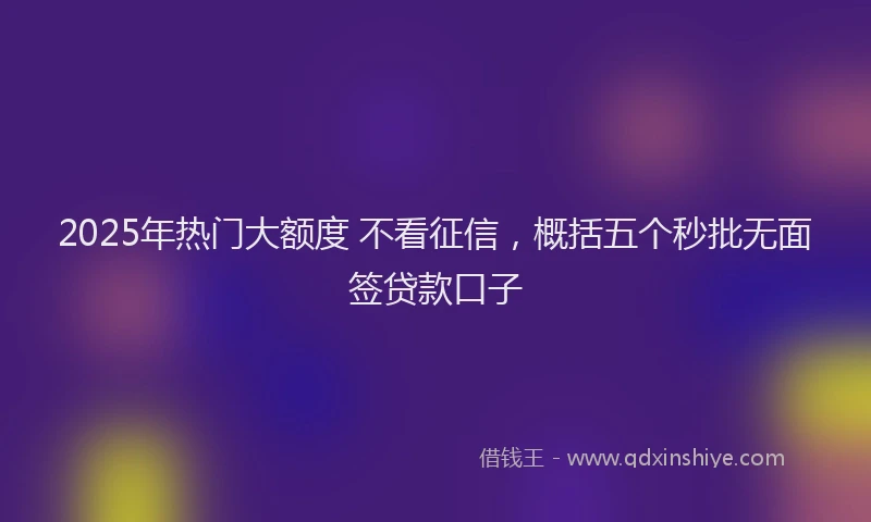 2025年热门大额度 不看征信，概括五个秒批无面签贷款口子