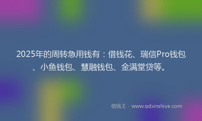 2025年的周转急用钱有：借钱花、瑞信Pro钱包、小鱼钱包、慧融钱包、金满堂贷等。