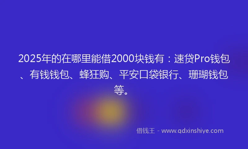 2025年的在哪里能借2000块钱有：速贷Pro钱包、有钱钱包、蜂狂购、平安口袋银行、珊瑚钱包等。