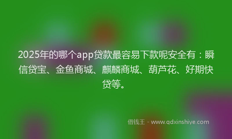 2025年的哪个app贷款最容易下款呢安全有：瞬信贷宝、金鱼商城、麒麟商城、葫芦花、好期快贷等。