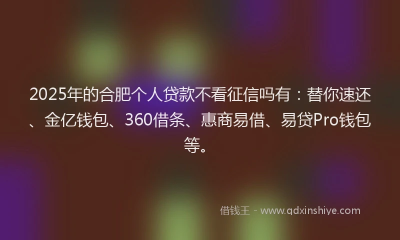 2025年的合肥个人贷款不看征信吗有：替你速还、金亿钱包、360借条、惠商易借、易贷Pro钱包等。