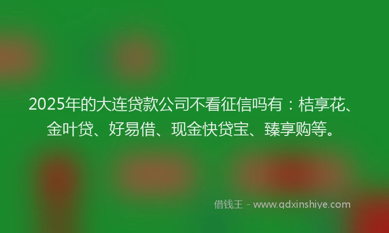 2025年的大连贷款公司不看征信吗有：桔享花、金叶贷、好易借、现金快贷宝、臻享购等。