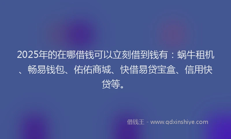 2025年的在哪借钱可以立刻借到钱有：蜗牛租机、畅易钱包、佑佑商城、快借易贷宝盒、信用快贷等。
