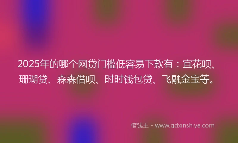 2025年的哪个网贷门槛低容易下款有：宜花呗、珊瑚贷、森森借呗、时时钱包贷、飞融金宝等。