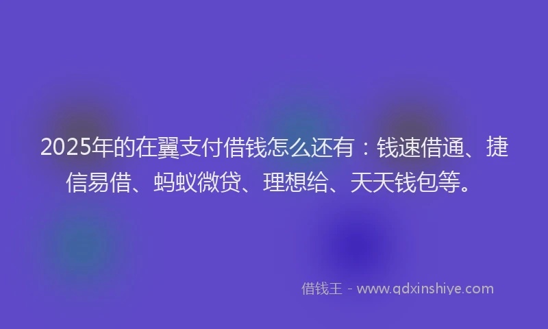 2025年的在翼支付借钱怎么还有：钱速借通、捷信易借、蚂蚁微贷、理想给、天天钱包等。