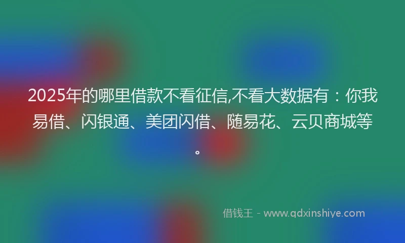 2025年的哪里借款不看征信,不看大数据有：你我易借、闪银通、美团闪借、随易花、云贝商城等。