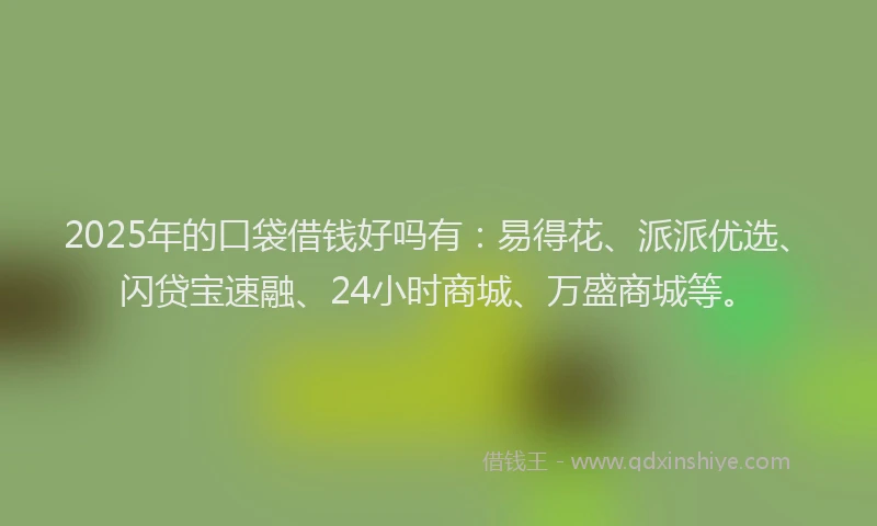 2025年的口袋借钱好吗有：易得花、派派优选、闪贷宝速融、24小时商城、万盛商城等。