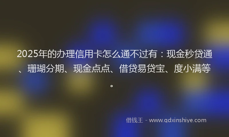 2025年的办理信用卡怎么通不过有：现金秒贷通、珊瑚分期、现金点点、借贷易贷宝、度小满等。