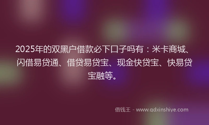 2025年的双黑户借款必下口子吗有：米卡商城、闪借易贷通、借贷易贷宝、现金快贷宝、快易贷宝融等。