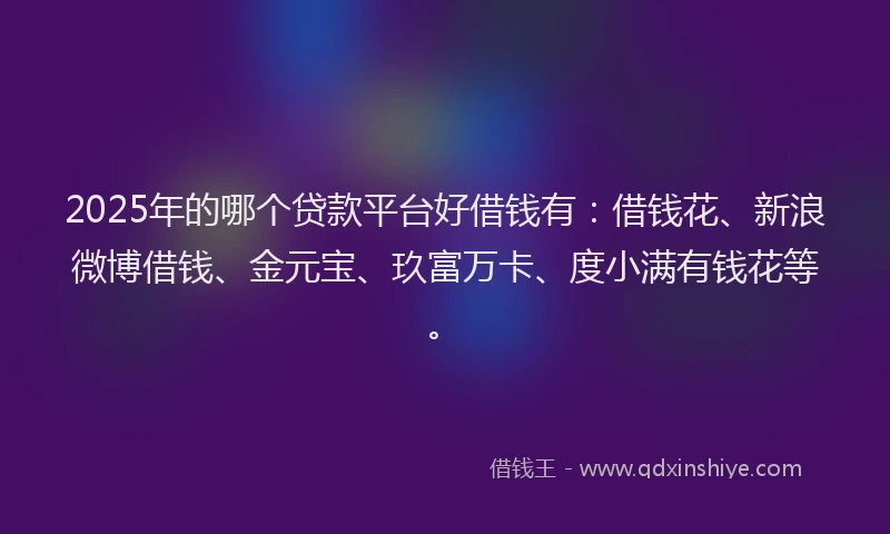 2025年的哪个贷款平台好借钱有：借钱花、新浪微博借钱、金元宝、玖富万卡、度小满有钱花等。
