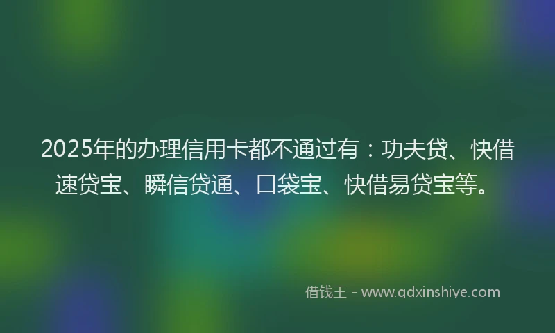 2025年的办理信用卡都不通过有：功夫贷、快借速贷宝、瞬信贷通、口袋宝、快借易贷宝等。