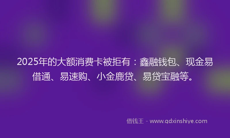 2025年的大额消费卡被拒有：鑫融钱包、现金易借通、易速购、小金鹿贷、易贷宝融等。