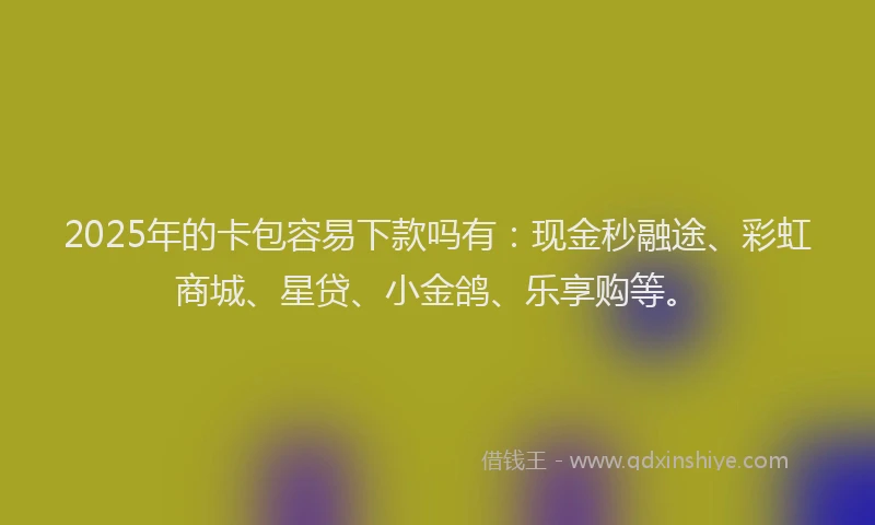 2025年的卡包容易下款吗有：现金秒融途、彩虹商城、星贷、小金鸽、乐享购等。