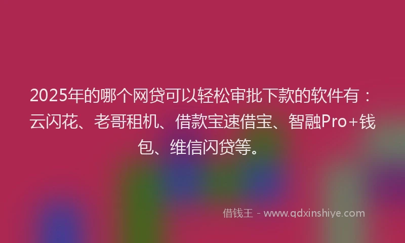 2025年的哪个网贷可以轻松审批下款的软件有：云闪花、老哥租机、借款宝速借宝、智融Pro+钱包、维信闪贷等。