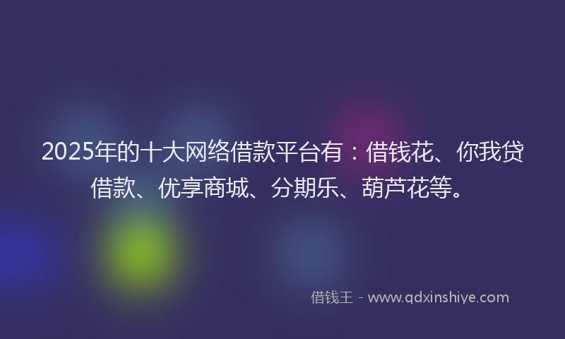 2025年的十大网络借款平台有：借钱花、你我贷借款、优享商城、分期乐、葫芦花等。