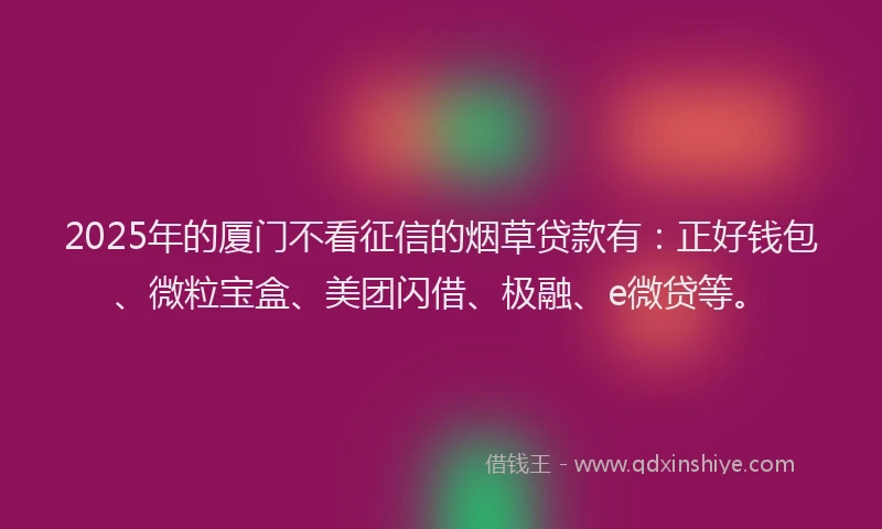 2025年的厦门不看征信的烟草贷款有：正好钱包、微粒宝盒、美团闪借、极融、e微贷等。