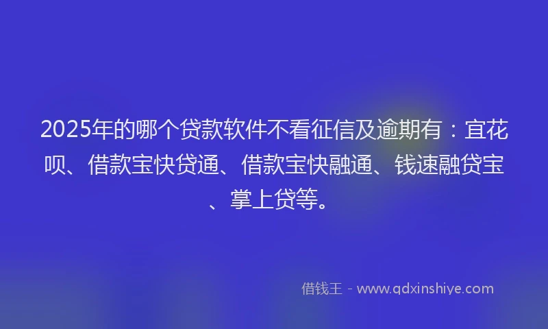2025年的哪个贷款软件不看征信及逾期有：宜花呗、借款宝快贷通、借款宝快融通、钱速融贷宝、掌上贷等。