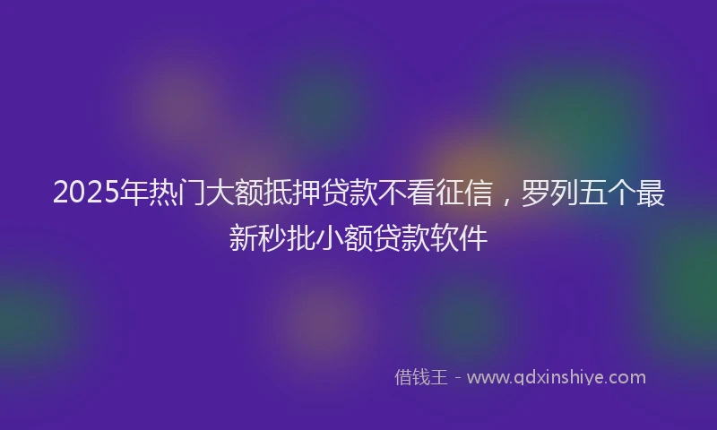 2025年热门大额抵押贷款不看征信，罗列五个最新秒批小额贷款软件