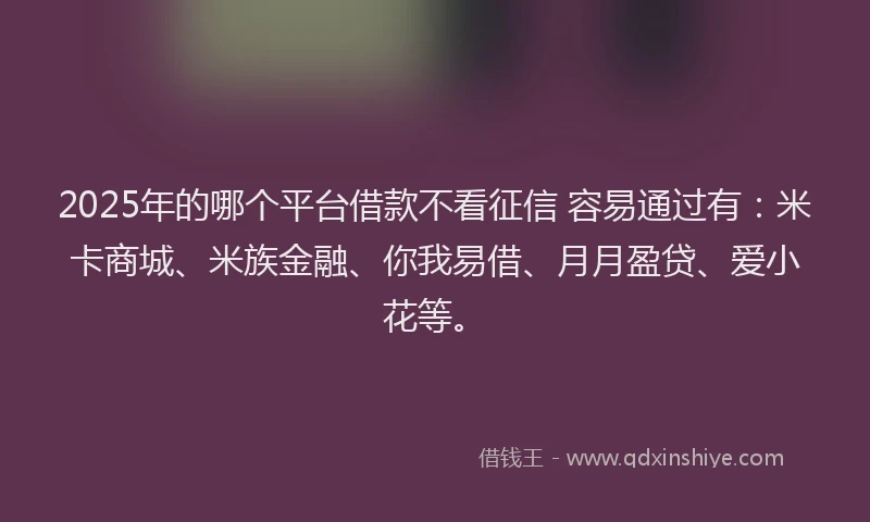 2025年的哪个平台借款不看征信 容易通过有：米卡商城、米族金融、你我易借、月月盈贷、爱小花等。