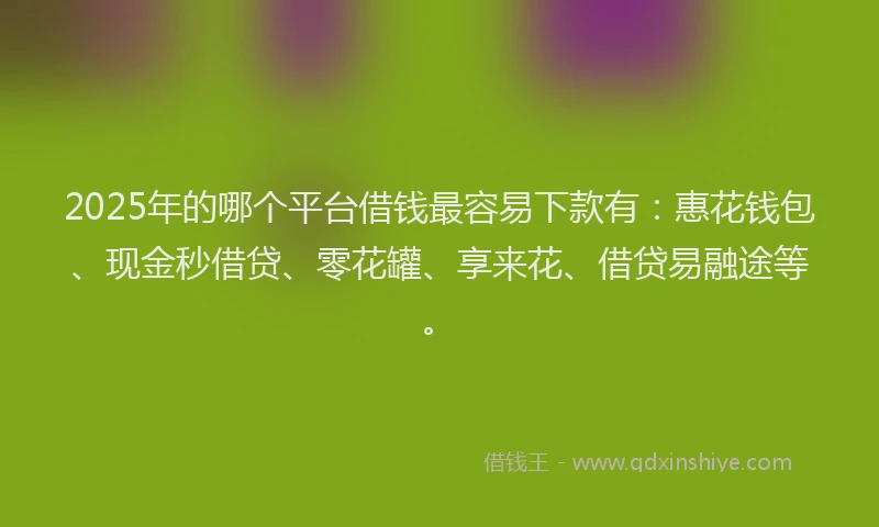 2025年的哪个平台借钱最容易下款有：惠花钱包、现金秒借贷、零花罐、享来花、借贷易融途等。