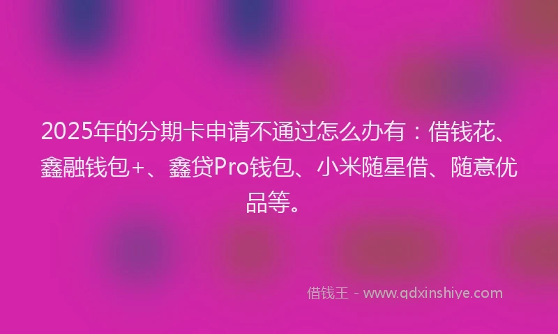 2025年的分期卡申请不通过怎么办有：借钱花、鑫融钱包+、鑫贷Pro钱包、小米随星借、随意优品等。