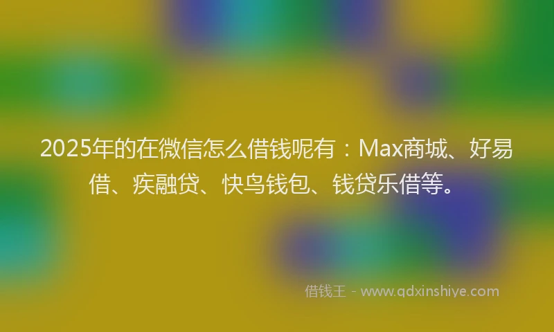 2025年的在微信怎么借钱呢有：Max商城、好易借、疾融贷、快鸟钱包、钱贷乐借等。