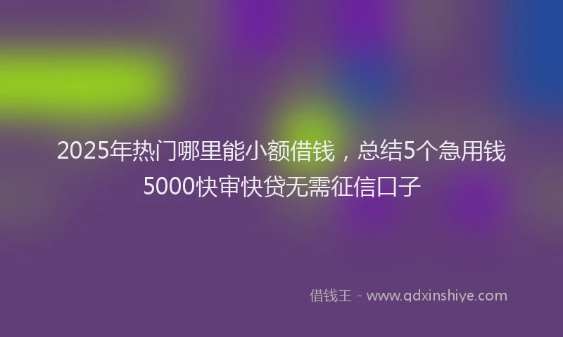 2025年热门哪里能小额借钱，总结5个急用钱5000快审快贷无需征信口子