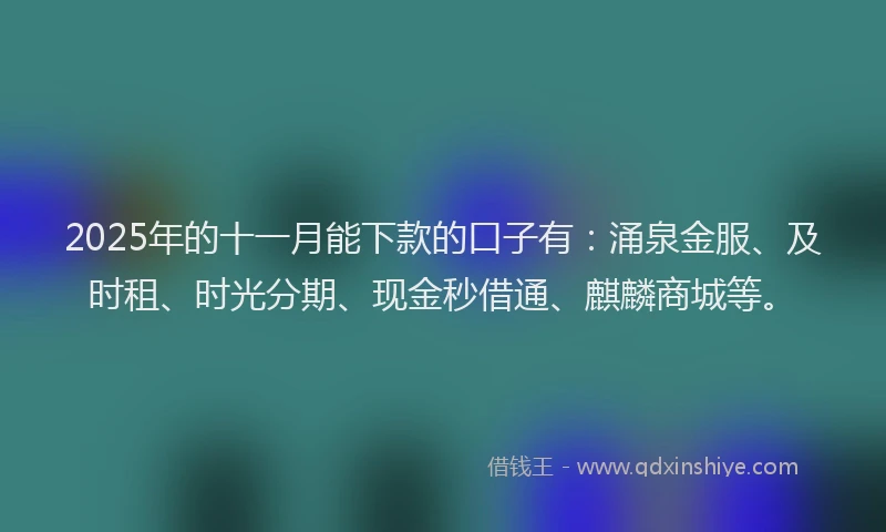 2025年的十一月能下款的口子有：涌泉金服、及时租、时光分期、现金秒借通、麒麟商城等。