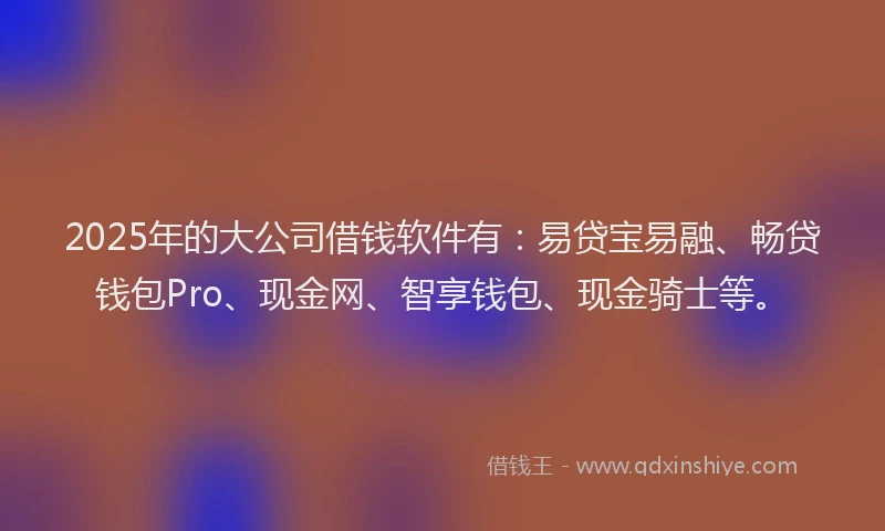 2025年的大公司借钱软件有：易贷宝易融、畅贷钱包Pro、现金网、智享钱包、现金骑士等。