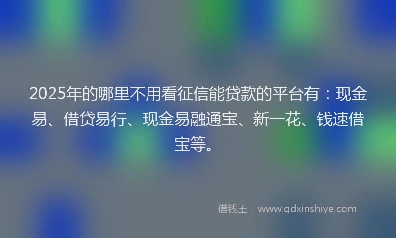 2025年的哪里不用看征信能贷款的平台有：现金易、借贷易行、现金易融通宝、新一花、钱速借宝等。