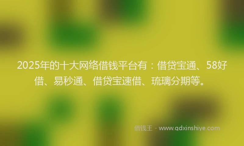 2025年的十大网络借钱平台有：借贷宝通、58好借、易秒通、借贷宝速借、琉璃分期等。