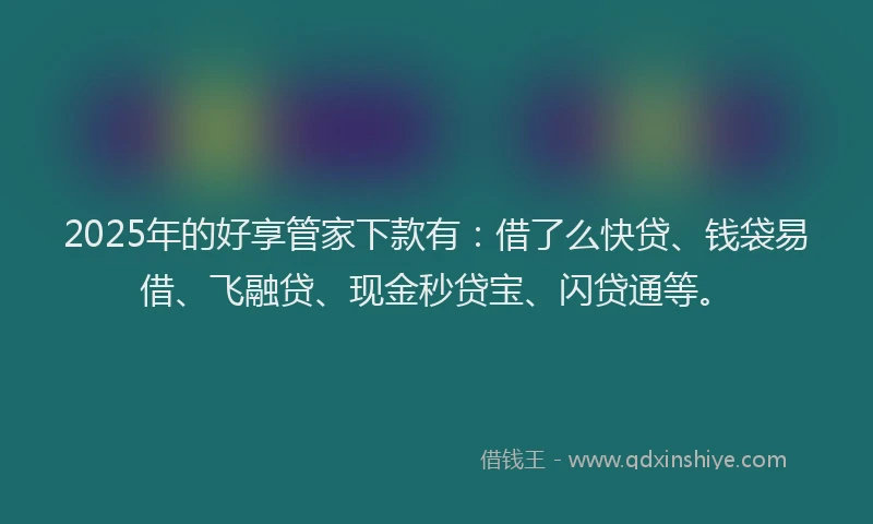2025年的好享管家下款有：借了么快贷、钱袋易借、飞融贷、现金秒贷宝、闪贷通等。